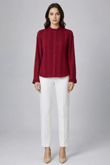 Women Maroon Embroidered Full sleeves Shirt