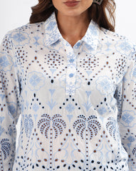 White & Blue Schiffli Embroidered Cotton Top