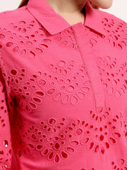 Pink Schiffli Embroidered Cotton Top