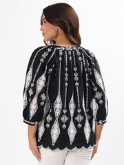Black & White Embroidered Boho Top