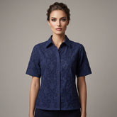 Women's Navy Blue Floral Schifley Embroidered Cotton Shirt