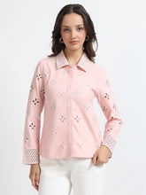 Women Pink Schiffli Embroidery Full Sleeve Shirt