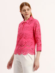 Pink Schiffli Embroidered Cotton Top