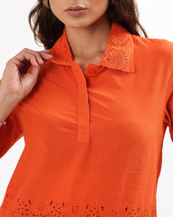 Tangy Orange Schiffli Embroidered Cotton Top