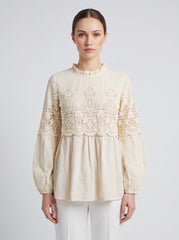Women Cream Embroidered High Neck Regular Fit Top