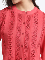 Women Coral Embroidered Lace Detail Full Sleeve Shirt