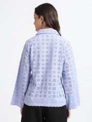 Women Lavender Schiffli Embroidery Full Sleeve Shirt