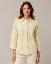 Women's Lemon Yellow Schifley Embroidered Cotton Shirt