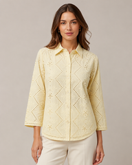 Women's Lemon Yellow Schifley Embroidered Cotton Shirt