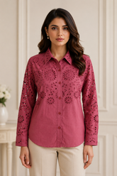 Women's Burgundy Schifley Embroidered Cotton Shirt