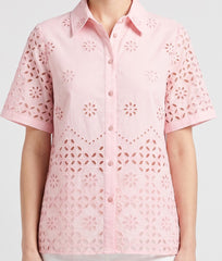 Women Pink Schiffli Embroidered Regular Fit Shirt