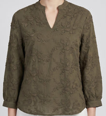 Women Olive Green Floral 3D Embroidered Regular Fit Top