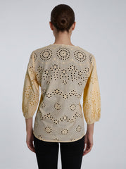 Women's Beige Schiffli Embroidered Cotton Top