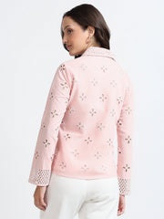 Women Pink Schiffli Embroidery Full Sleeve Shirt
