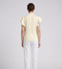 Women Cream Embroidered Ruffle Sleeve Regular Fit Top