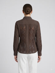 Women’s Coffee Brown Embroidered Cotton Shirt with Full Sleeves