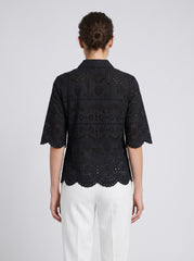 Women Black Schiffli Embroidered Regular Fit Top
