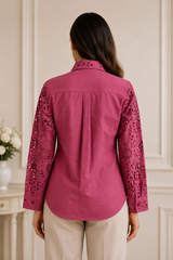 Women's Burgundy Schifley Embroidered Cotton Shirt