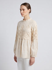 Women Cream Embroidered High Neck Regular Fit Top