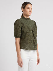 Women Peach/Olive Green Floral Schiffli Embroidered Regular Fit Top