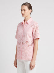 Women Pink Schiffli Embroidered Regular Fit Shirt