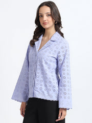 Women Lavender Schiffli Embroidery Full Sleeve Shirt