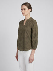 Women Olive Green Floral 3D Embroidered Regular Fit Top