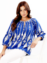 Blue & White Embroidered Boho Top