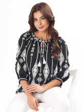 Black & White Embroidered Boho Top