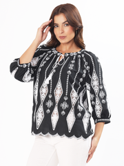 Black & White Embroidered Boho Top