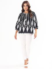 Black & White Embroidered Boho Top