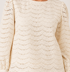 Cream Schiffli Embroidered Top with Puff Sleeves