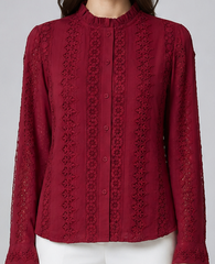 Women Maroon Embroidered Full sleeves Shirt
