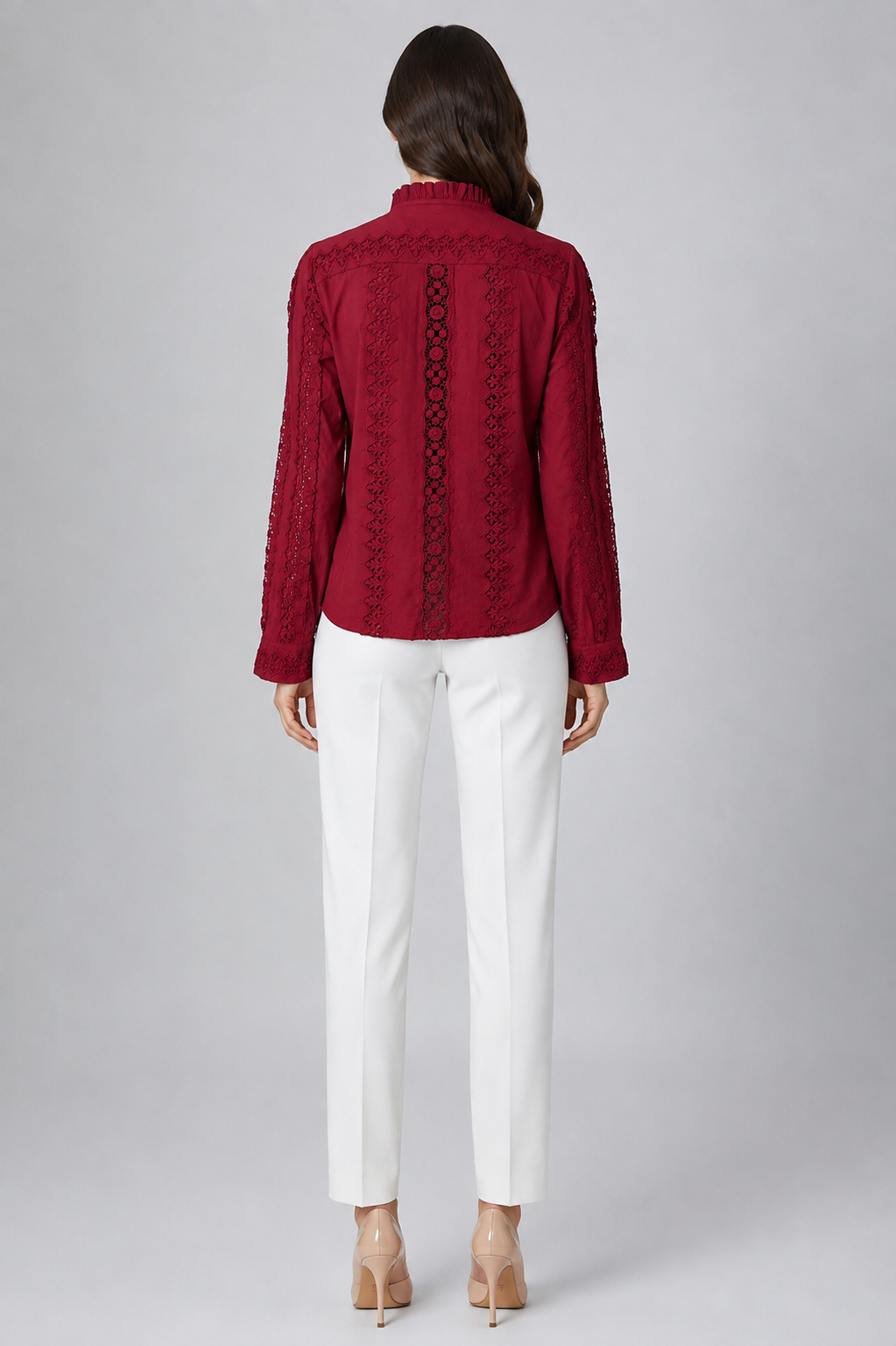 Women Maroon Embroidered Full sleeves Shirt