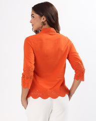 Tangy Orange Schiffli Embroidered Cotton Top