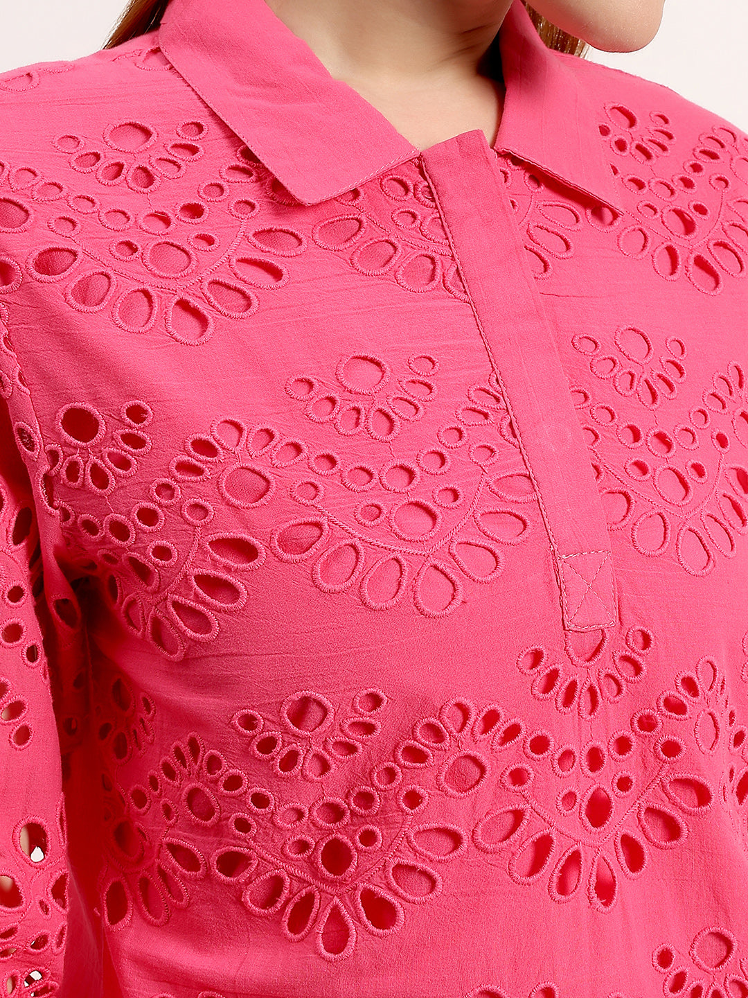 Pink Schiffli Embroidered Cotton Top