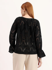 Black Cutwork Embroidered Cotton Top