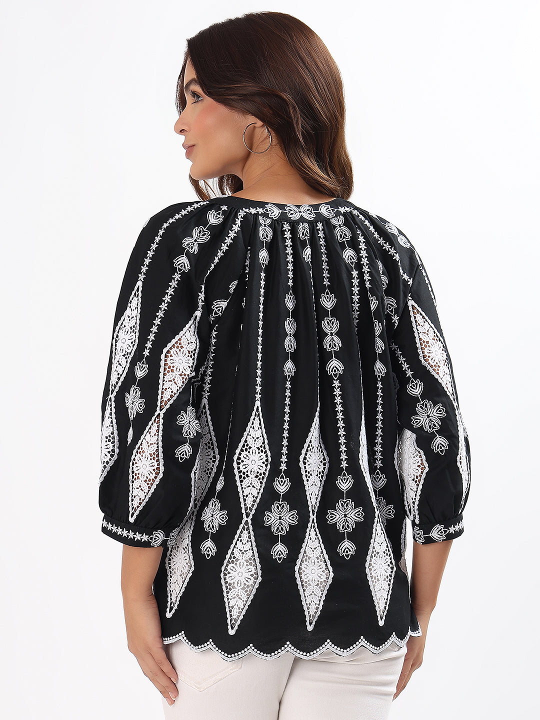 Black & White Embroidered Boho Top