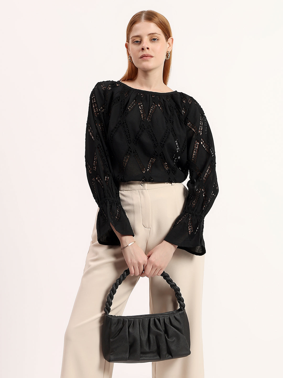 Black Cutwork Embroidered Cotton Top