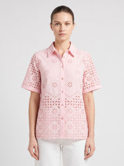 Women Pink Schiffli Embroidered Regular Fit Shirt
