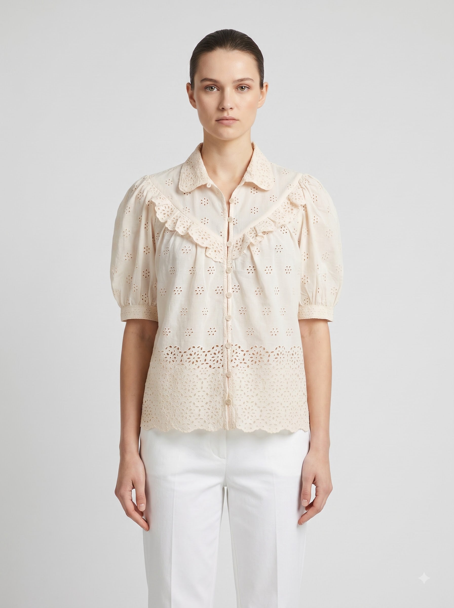 Women Peach Floral Embroidered Regular Fit Top