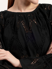Black Cutwork Embroidered Cotton Top