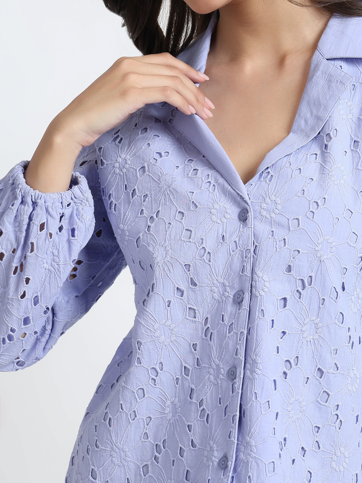 Women Lavender Schiffli Embroidery Shirt