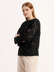 Black Cutwork Embroidered Cotton Top