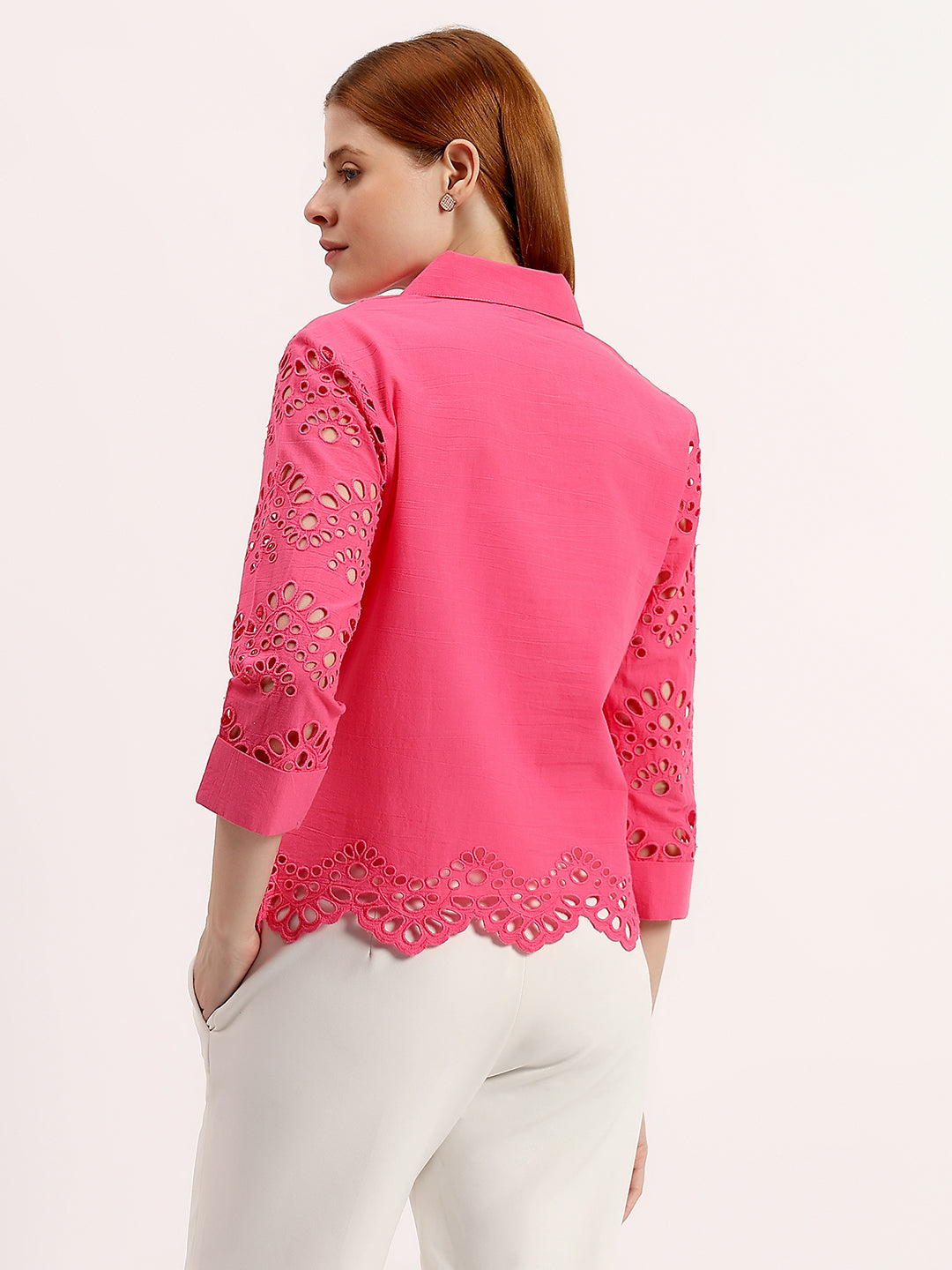 Pink Schiffli Embroidered Cotton Top