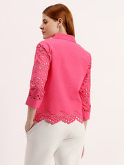 Pink Schiffli Embroidered Cotton Top