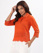 Tangy Orange Schiffli Embroidered Cotton Top
