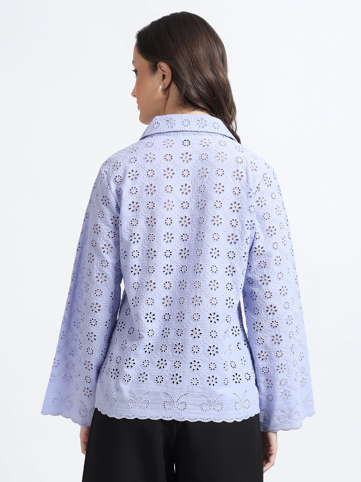 Women Lavender Schiffli Embroidery Full Sleeve Shirt