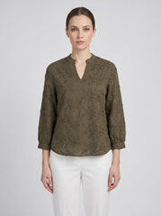 Women Olive Green Floral 3D Embroidered Regular Fit Top