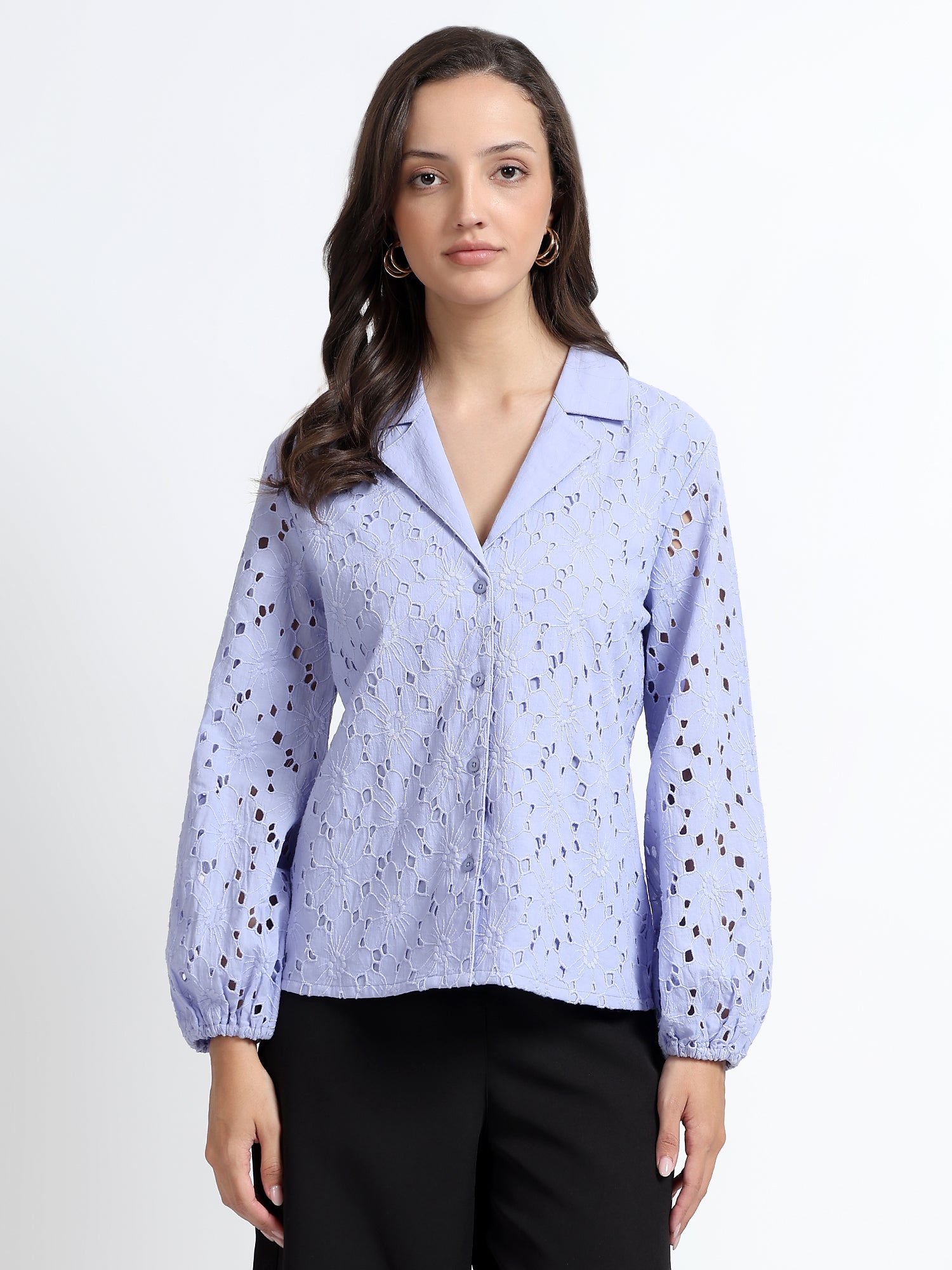Women Lavender Schiffli Embroidery Shirt